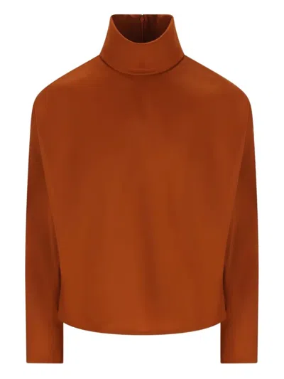 SAINT LAURENT BROWN HIGH-NECK TOP