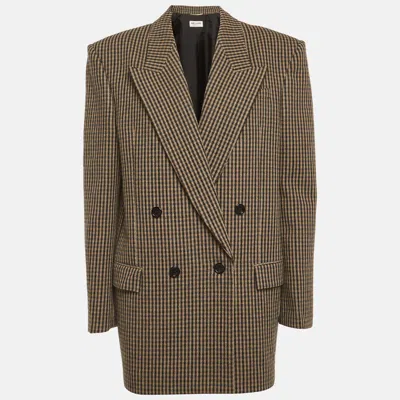 Pre-owned Saint Laurent Brown Houndstooth Double Breasted Blazer M