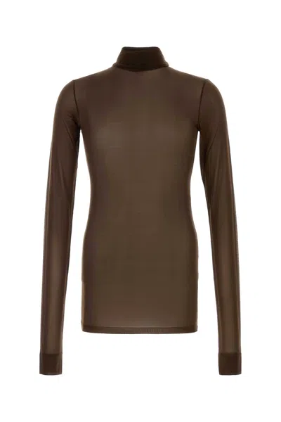 Saint Laurent T Shirt Manches Longues Col Ro In Brown