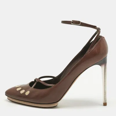 Pre-owned Saint Laurent Brown Leather Ankle Strap Pumps Size 39