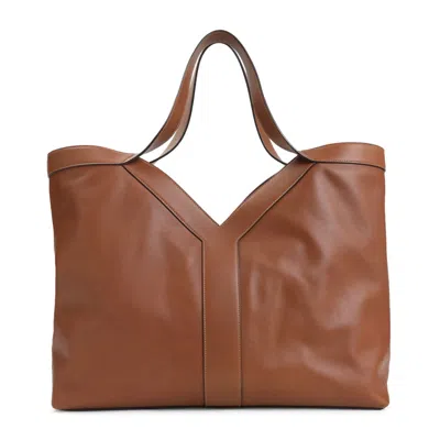 Saint Laurent Large Leather Y Tote With Bronze Hardware In Brown