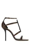 Saint Laurent Cassandra Ysl Medallion Stiletto Sandals In Brown