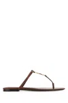 Saint Laurent Brown Leather Cassandre Thong Slippers