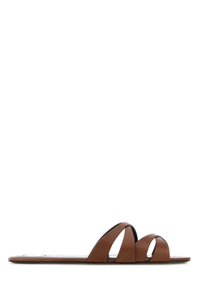 Saint Laurent Brown Leather Chandelle Slippers