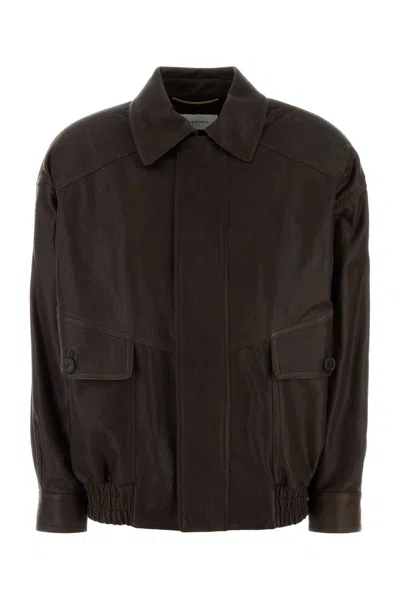 Saint Laurent Brown Leather Jacket In Black