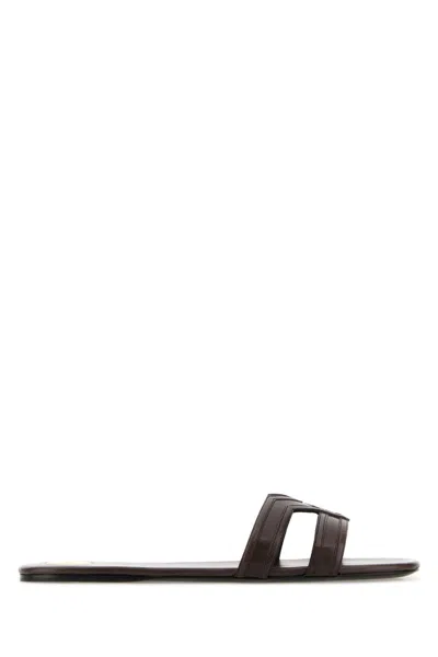 Saint Laurent Brown Leather Mabrouka Slippers