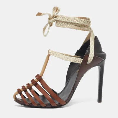 Pre-owned Saint Laurent Brown Leather Majorelle Lace Up Pumps Size 38.5
