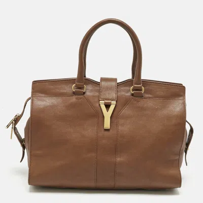 Pre-owned Saint Laurent Brown Leather Medium Cabas Chyc Tote