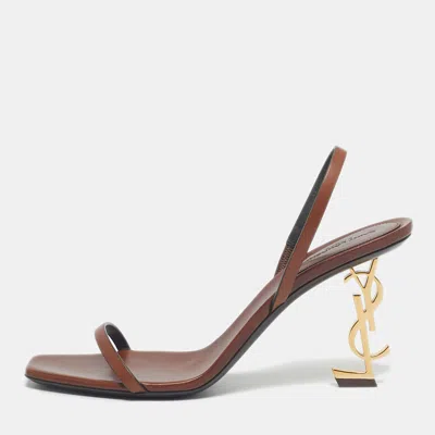 Pre-owned Saint Laurent Brown Leather Opyum Slingback Sandals Size 39.5