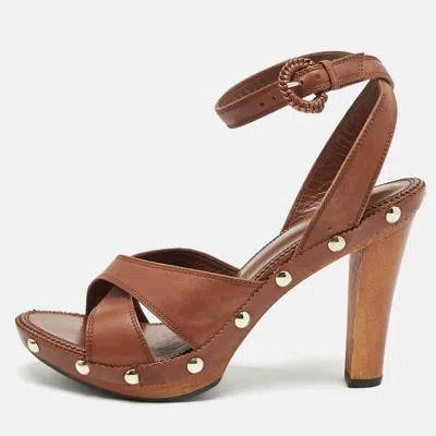 Pre-owned Saint Laurent Brown Leather Platform Ankle Strap Sandals Size 39