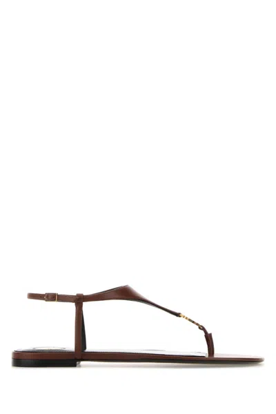 SAINT LAURENT BROWN LEATHER SANDALS