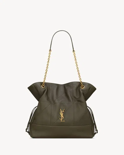 Saint Laurent Brown Leather Shopping Bag Jamie In Olive