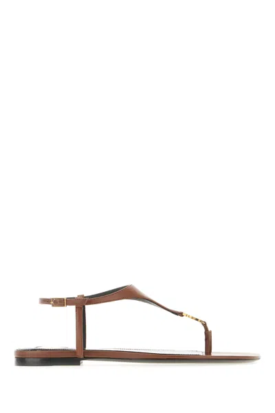 Saint Laurent Brown Leather Thong Sandals