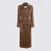 Saint Laurent Brown Leather Trench Coat In Brown