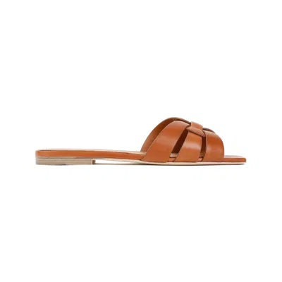 SAINT LAURENT SAINT LAURENT BROWN LEATHER TRIBUTE FLATS