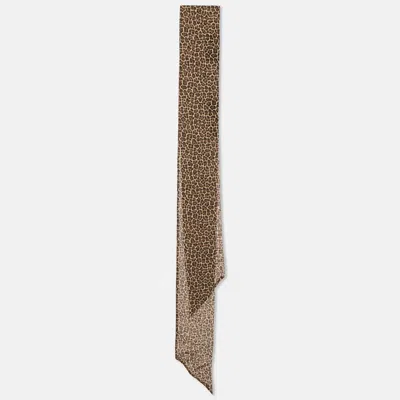 Pre-owned Saint Laurent Brown Leopard Print Silk Long Bandeau Scarf