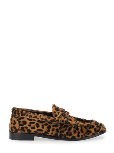 Saint Laurent Brown Loafers With Cassandre Logo And Leopard Motif In Fabric Woman