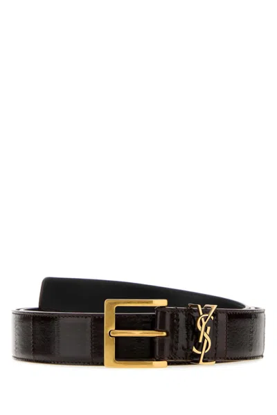 Saint Laurent Brown Logo Buckle Belt In Black