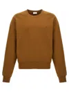 Saint Laurent Logo-embroidered Cotton Sweatshirt In Brown