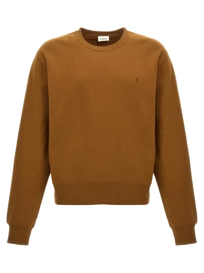 SAINT LAURENT BROWN LOGO EMBROIDERY SWEATSHIRT