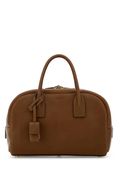 Saint Laurent Leather Handbag Luggage Tag Metal Feet In Brown