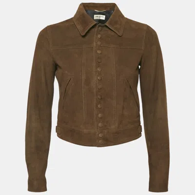 Pre-owned Saint Laurent Brown Nubuck Suede Button Front Jacket S