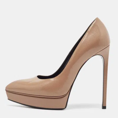 Pre-owned Saint Laurent Brown Patent Leather Janis Pumps Size 38