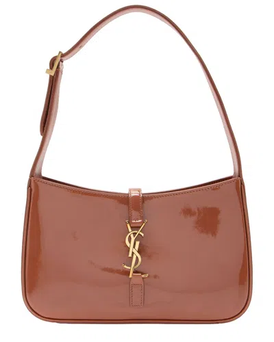 Saint Laurent Brown Patent Leather Le 5 A 7 Hobo (authentic Pre-loved)