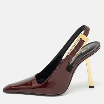 Pre-owned Saint Laurent Brown Patent Leather Lee Slingback Pumps Size 36