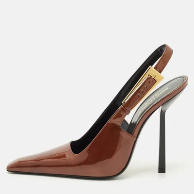 Pre-owned Saint Laurent Brown Patent Leather Lee Slingback Pumps Size 39