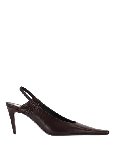 Saint Laurent Brown Pointed Toe Pumps In Burgundy