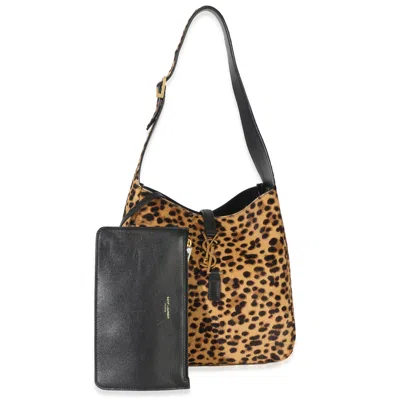 Pre-owned Saint Laurent Brown Pony Hair Nappa Leopard Print Small Le 5 A 7 Soft Hobo