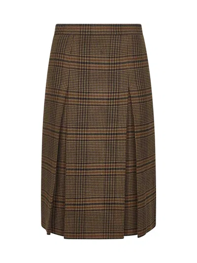 Saint Laurent Brown Prince Of Wales Midi Skirt