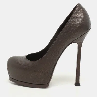 Pre-owned Saint Laurent Brown Python Embossed Leather Tribtoo Platform Pumps Size 36