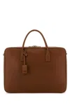 Saint Laurent Leather Briefcase Featuring Gold-tone Hardware In Brown