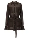 Saint Laurent Women Biologic Silk Dress With Belt At Waist In Brown