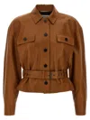 Saint Laurent Saharienne Brown Jacket With Pointed Collar And Adjustable And Removable Waist Belt In Leather Woman In Brown