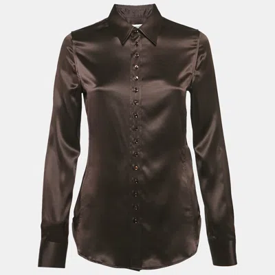 Pre-owned Saint Laurent Brown Satin Long Sleeve Shirt S