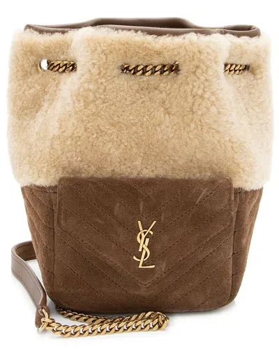 Saint Laurent Brown Shearling & Suede Joe Mini Bucket Bag (authentic Pre-loved)