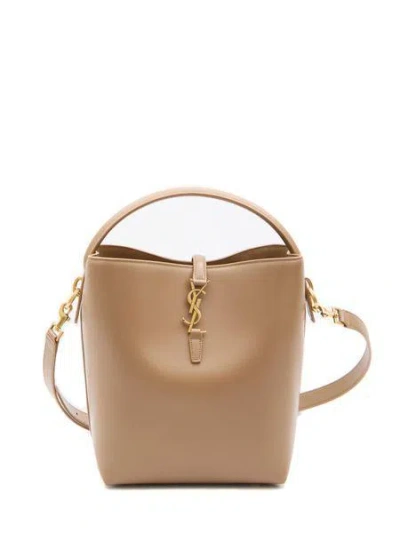 Saint Laurent Brown Shiny Calfskin Shoulder Bag For Women With Detachable Pouch And Suede Lining