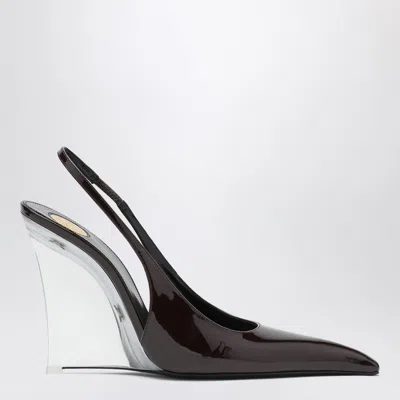 Saint Laurent Brown Shiny Leather Wedges