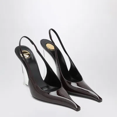 SAINT LAURENT SAINT LAURENT  BROWN SHINY LEATHER WEDGES