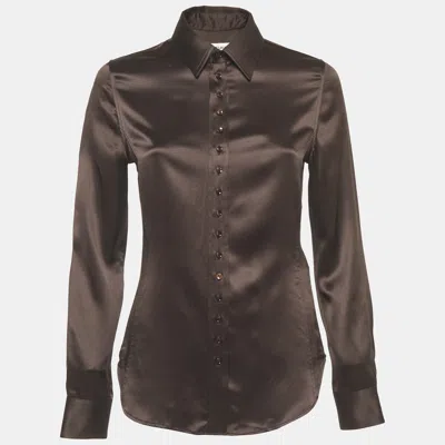 Pre-owned Saint Laurent Brown Silk Long Sleeve Shirt S