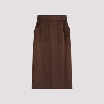 Saint Laurent Brown Silk Midi Skirt