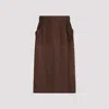 Saint Laurent Sheer Silk Midi Skirt With Elastic Waistband In Brown