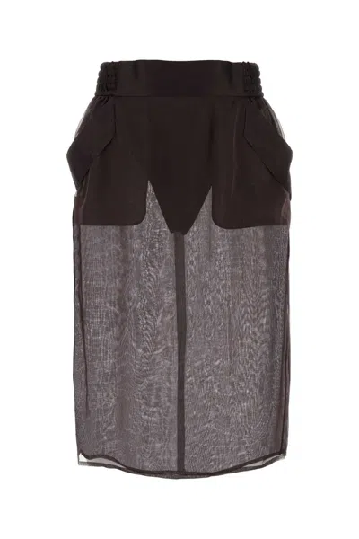 SAINT LAURENT SAINT LAURENT BROWN SILK SKIRT