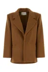 Saint Laurent Brown Coat With Classic Lapels And Shoulder Pads In Virgin Wool Woman In Bronze