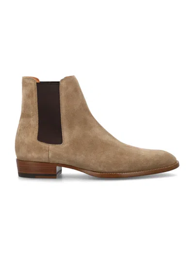 SAINT LAURENT BROWN SLIP ON BOOTS