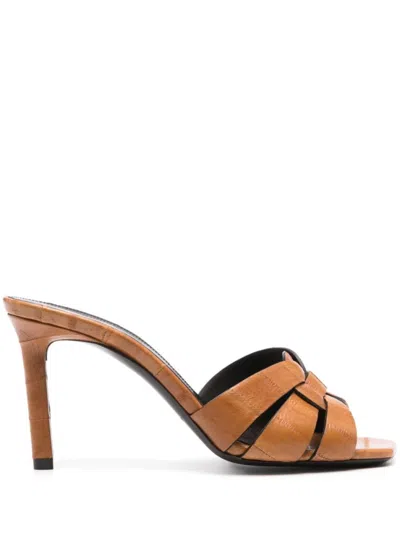 Saint Laurent Tribute 85mm Mules In Brown