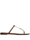 Saint Laurent Cassandra Leather Ysl Thong Sandals In Brown
